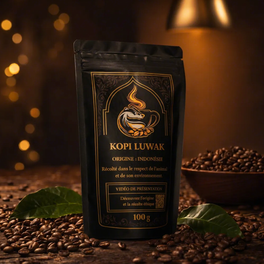 Kopi Luwak 100g — Pochette noire et or